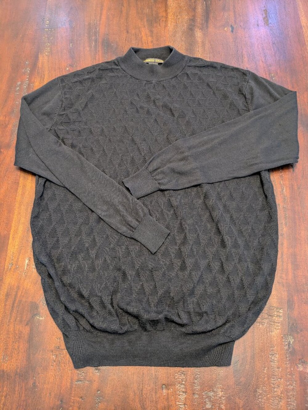 Alberto Celini Black Textured Spun Silk and Cotton Mock Neck Sweater - 2XL